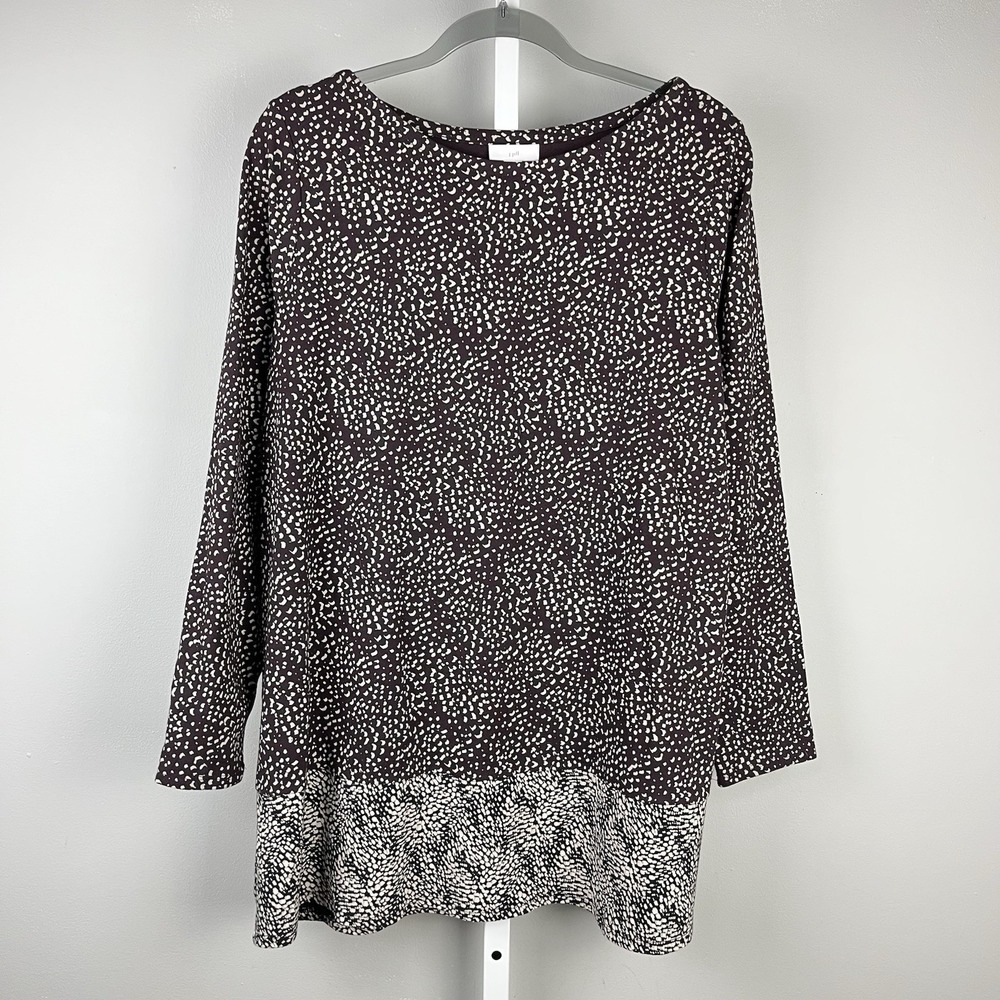 J. Jill Printed Knit Shift Tunic Dress Womens L Maroon Plum Stretch Versatile
